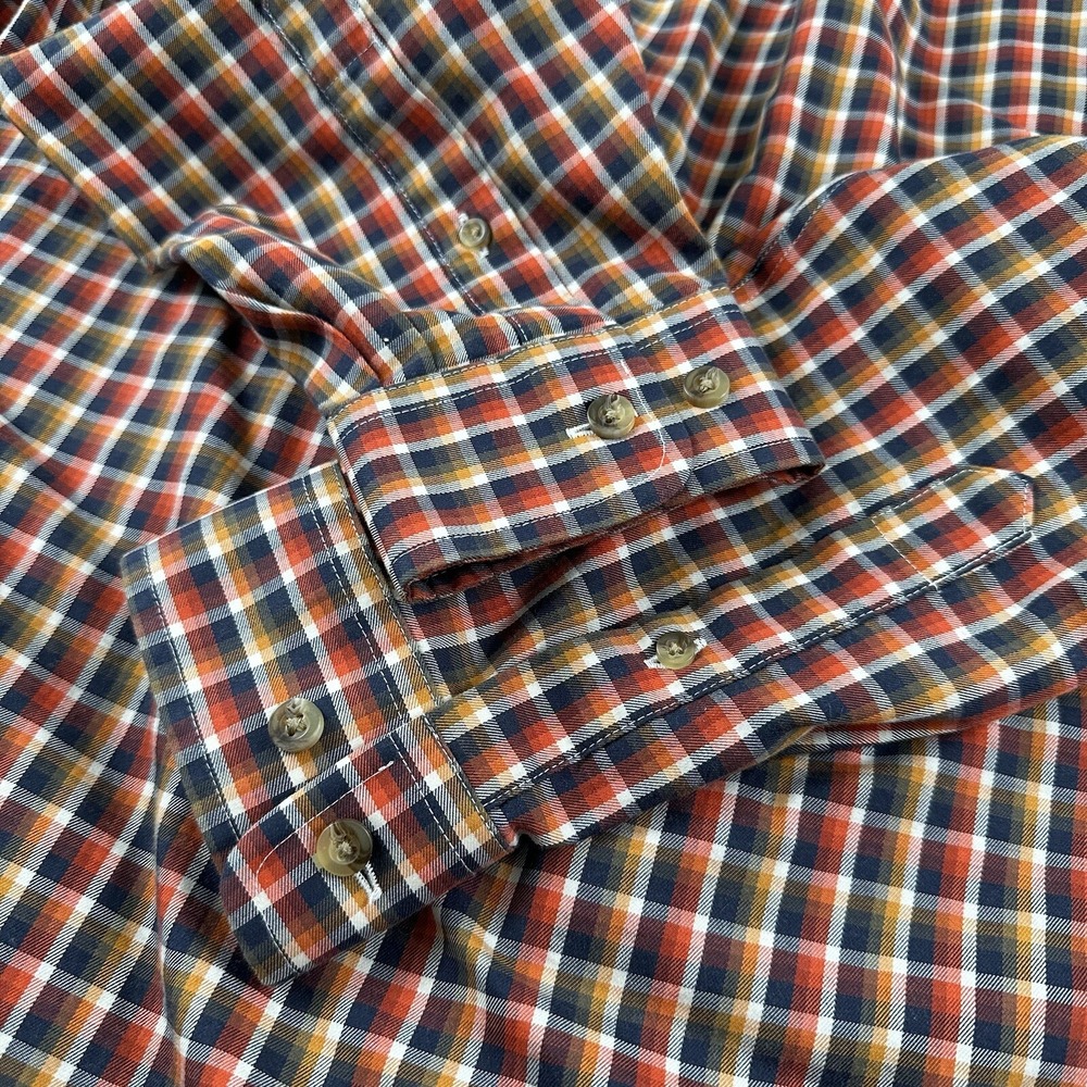 LL‎ Bean Plaid Sport Shirt Men Large TALL LT Black Orange Cotton Traditional Fit - Picture 9 of 10